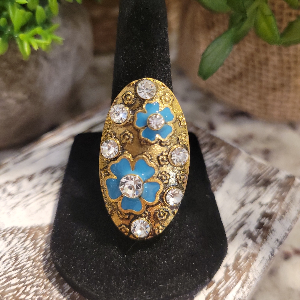 Gold and Blue Floral Ring